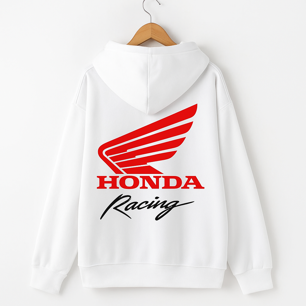 Honda Racing Hoodie | Oversized Hoodie with Red Wing Logo and Sleeve Print