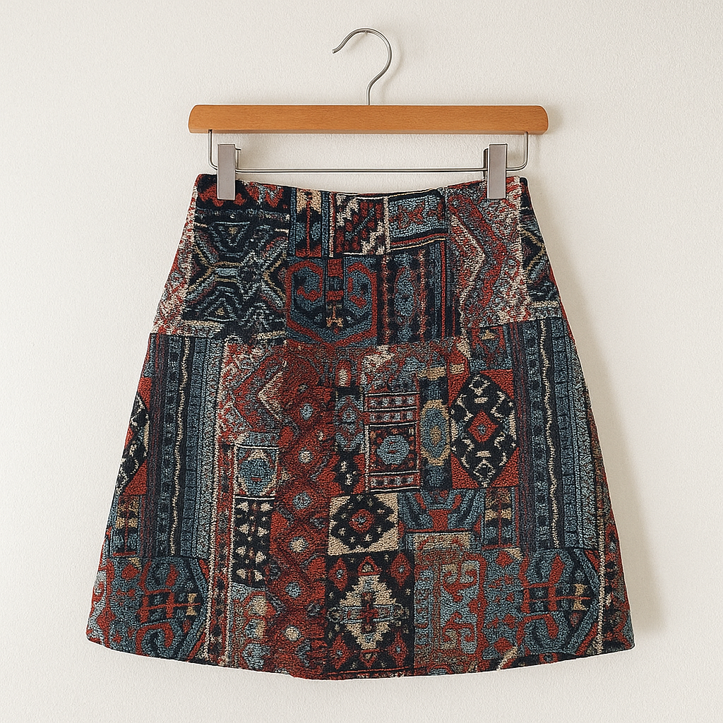 Vintage Boho Mini Skirt | High Waisted Printed A-Line Skirt