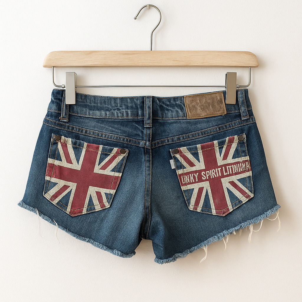 Vintage Y2K Union Jack Denim Shorts | Distressed Flag Pocket Shorts