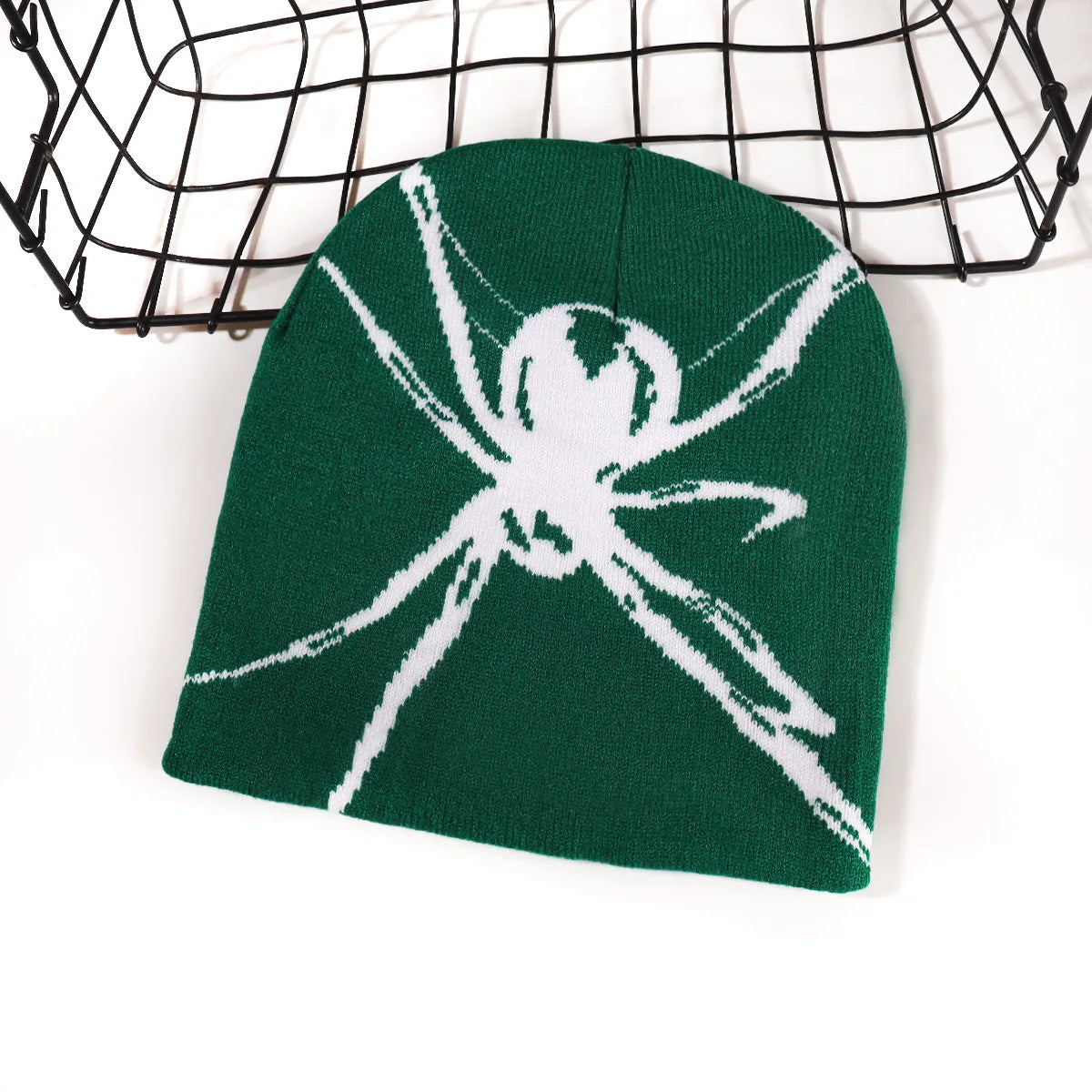 Y2K Spider Graphic Beanie | Gothic Knit Streetwear Hat