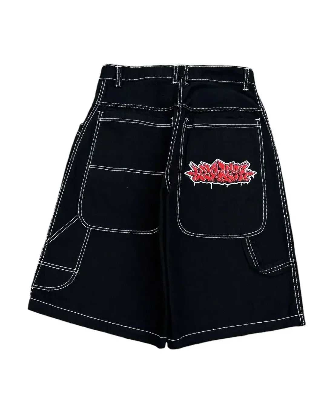 Y2K Graffiti Cargo Shorts | Baggy Streetwear Skate Shorts with Contrast Stitching