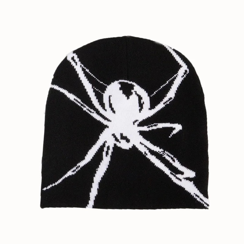 Y2K Spider Graphic Beanie | Gothic Knit Streetwear Hat
