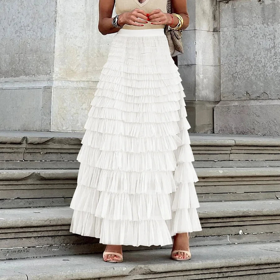 Y2K Tiered Maxi Skirt | Layered Ruffle Long Skirt