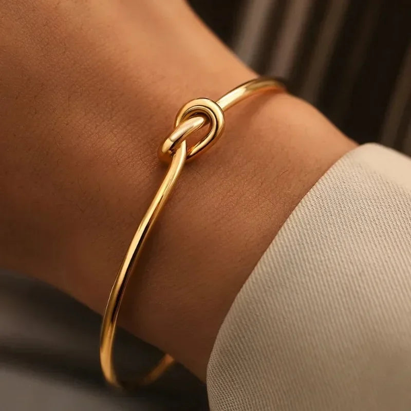 Minimalist Knot Cuff Bracelet | Gold and Silver Open Bangle