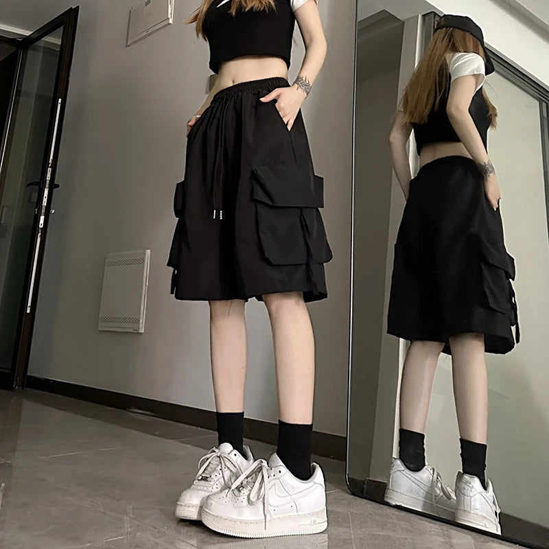 Loose Cargo Shorts for Women | Y2K Streetwear Baggy Shorts with Pockets