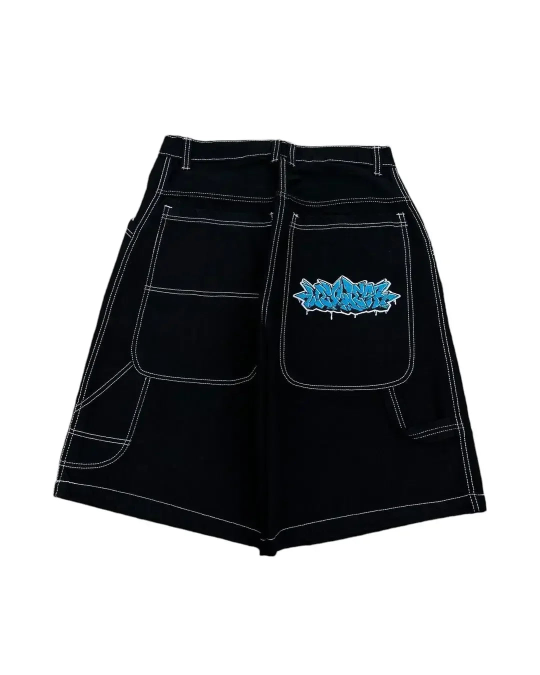 Y2K Graffiti Cargo Shorts | Baggy Streetwear Skate Shorts with Contrast Stitching
