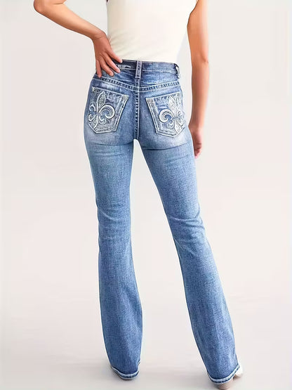 Bootcut Jeans | Light Wash Denim | Embroidered Fleur-de-Lis Back Pockets | Y2K Vintage