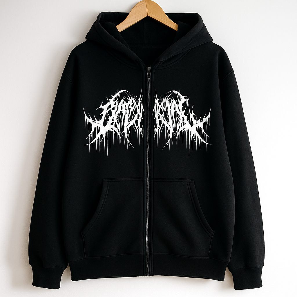 Y2K Gothic Zip Up Hoodie | Oversized Streetwear Hoodie with Graphic Print