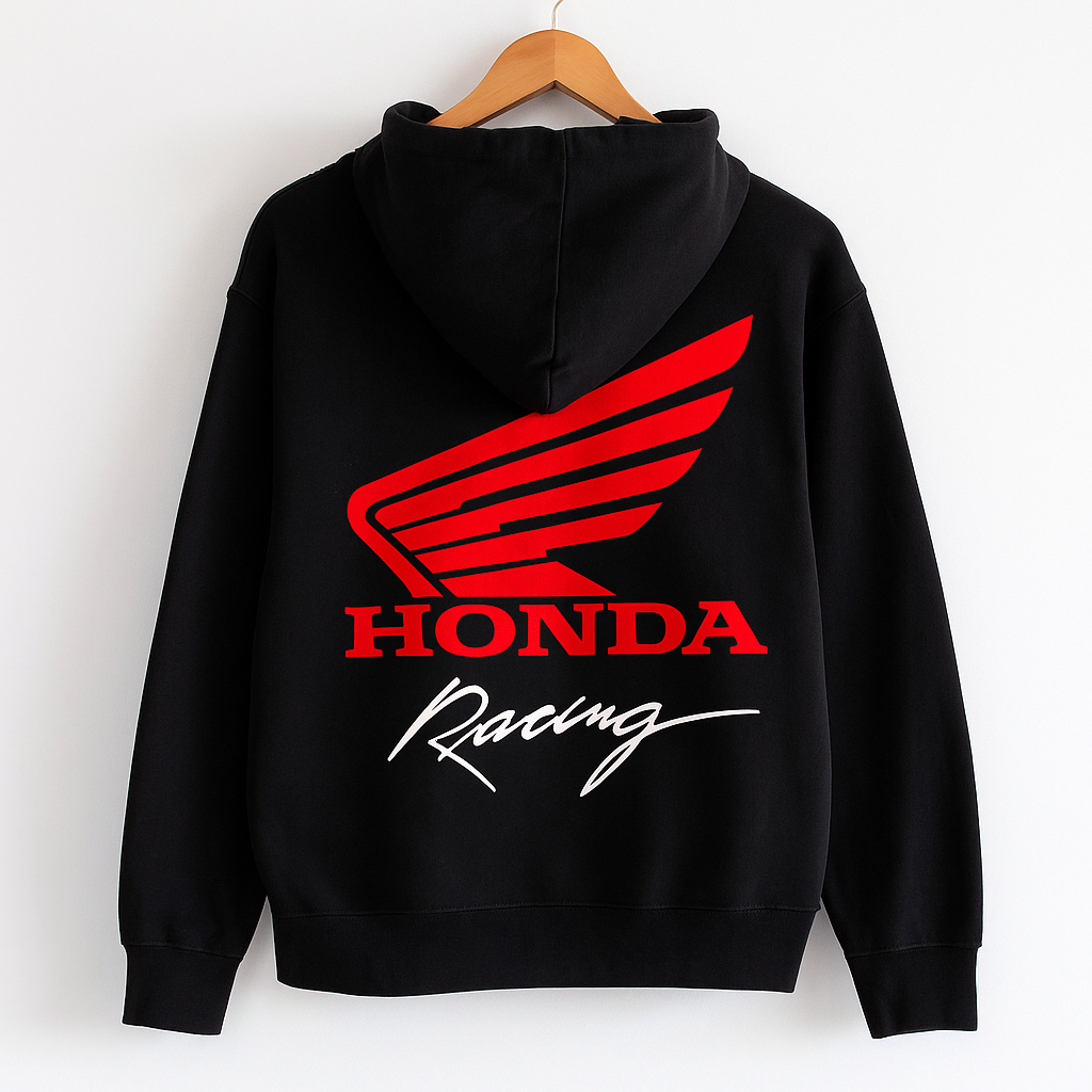 Honda Racing Hoodie | Oversized Hoodie with Red Wing Logo and Sleeve Print