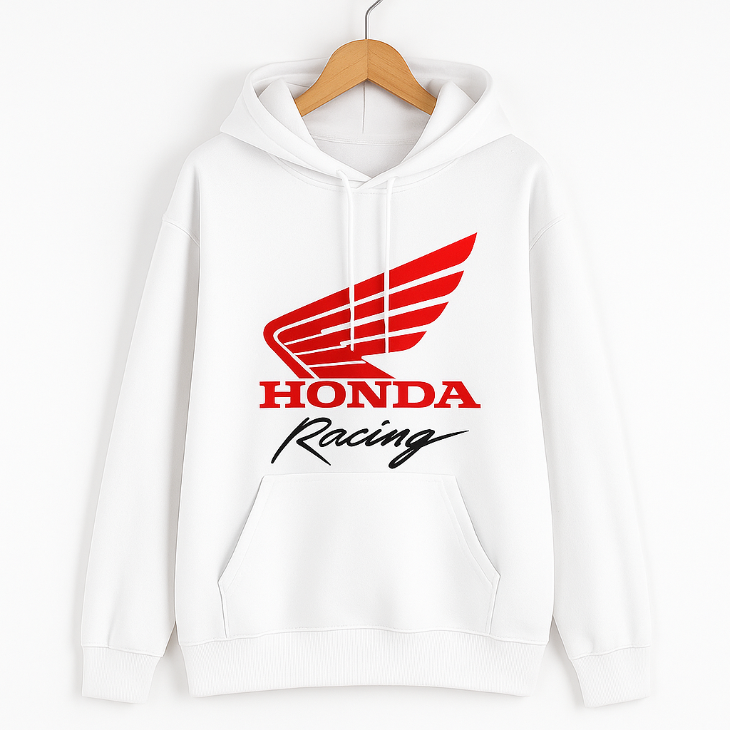 Honda Racing Hoodie | Oversized Hoodie with Red Wing Logo and Sleeve Print