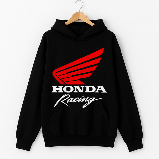 Honda Racing Hoodie | Oversized Hoodie with Red Wing Logo and Sleeve Print