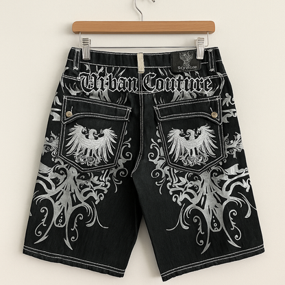 Urban Couture Denim Shorts | Gothic Eagle Embroidery Streetwear Y2K Baggy Jean Shorts