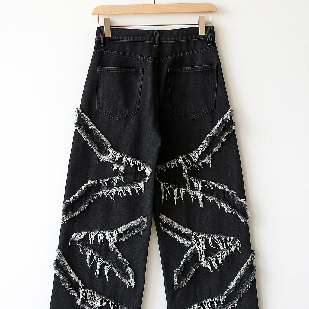 Black Distressed Wide Leg Jeans | Y2K Grunge Streetwear with Frayed Detailing