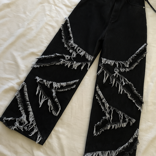 Black Distressed Wide Leg Jeans | Y2K Grunge Streetwear with Frayed Detailing