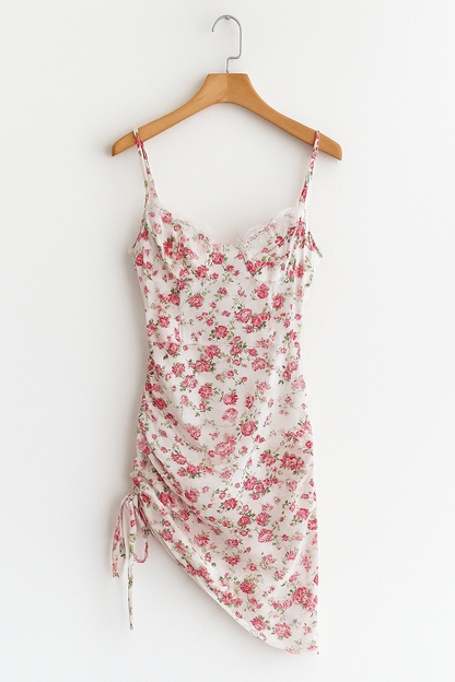 Floral Lace Bodycon Mini Dress | Asymmetrical Hem Summer Party Slip Dress