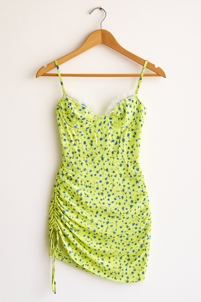 Floral Lace Bodycon Mini Dress | Asymmetrical Hem Summer Party Slip Dress