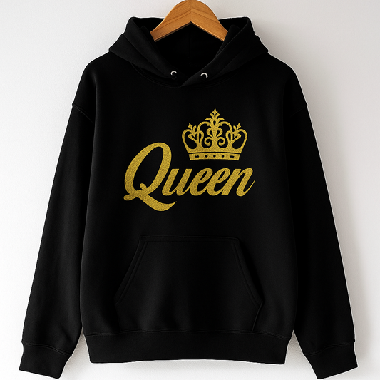 Queen Hoodie | Black Hoodie with Gold Crown Graphic Streetwear