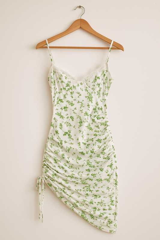 Floral Lace Bodycon Mini Dress | Asymmetrical Hem Summer Party Slip Dress