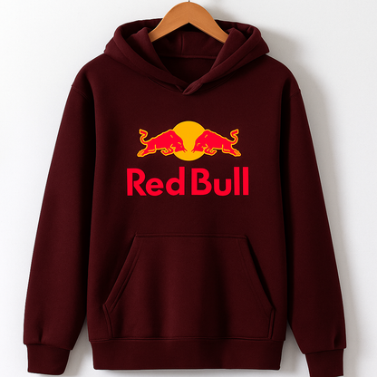 Red Bull Hoodie | Burgundy Streetwear Pullover with Logo Graphic