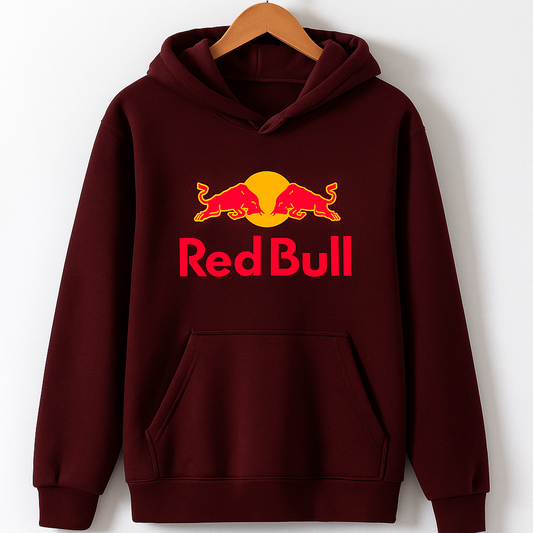 Red Bull Hoodie | Burgundy Streetwear Pullover with Logo Graphic