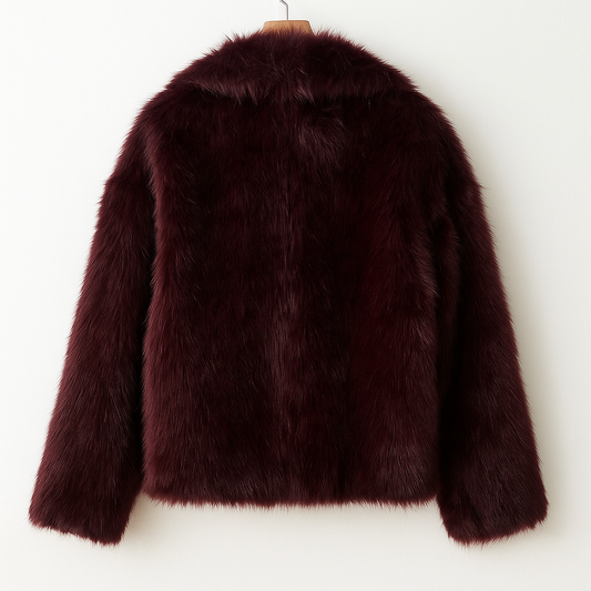 Burgundy Faux Fur Coat | Vintage Glam Cropped Plush Winter Jacket