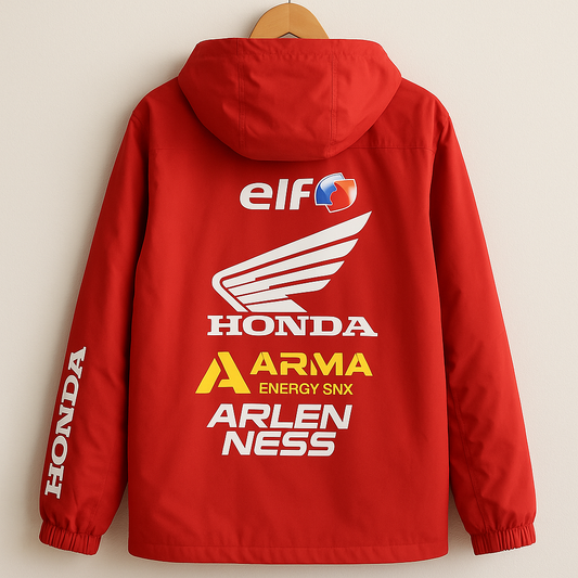 Honda Racing Jacket | Red Moto Streetwear Windbreaker with Logo Graphics