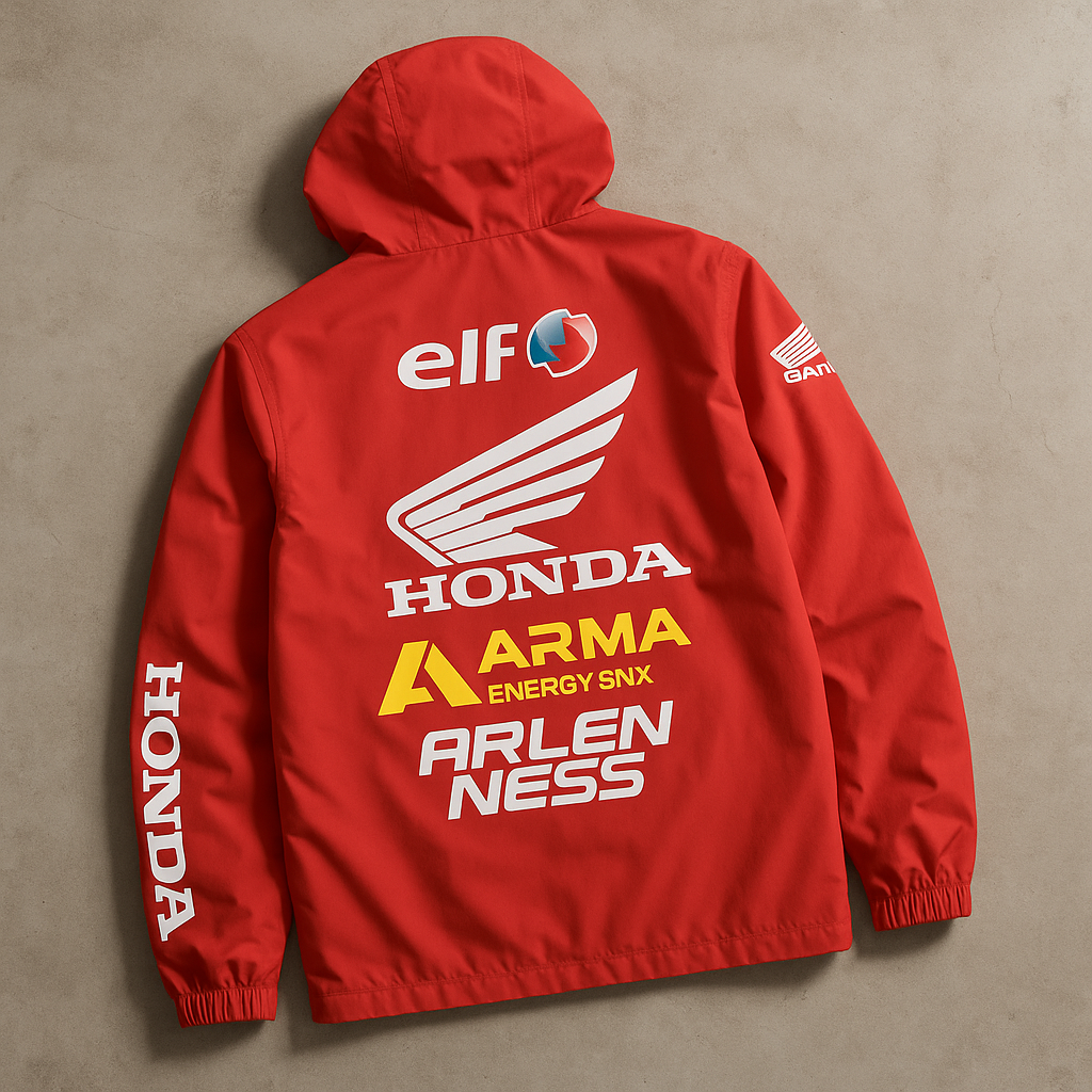 Honda Racing Jacket | Red Moto Streetwear Windbreaker with Logo Graphics