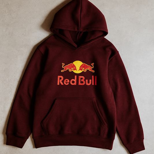 Red Bull Hoodie | Burgundy Streetwear Pullover with Logo Graphic