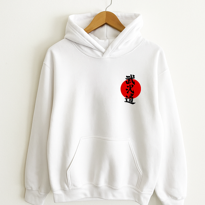 Japanese Kanji Hoodie | Red Sun and Samurai-Inspired Print