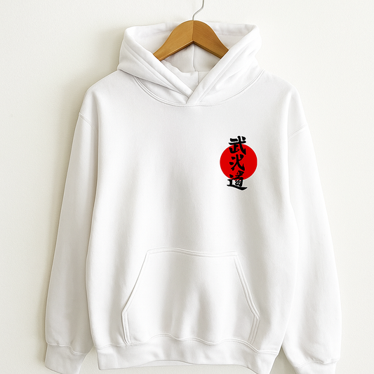 Japanese Kanji Hoodie | Red Sun and Samurai-Inspired Print