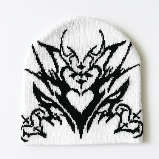 Y2K Tribal Heart Beanie | Gothic Streetwear Knit Hat