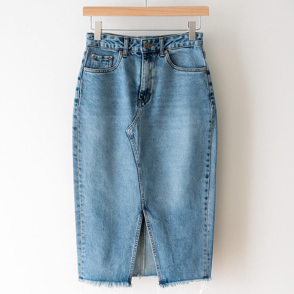 Y2K High Waist Denim Midi Skirt | Vintage Split Hem Jean Skirt
