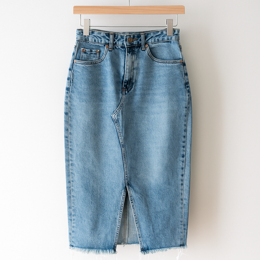 Y2K High Waist Denim Midi Skirt | Vintage Split Hem Jean Skirt