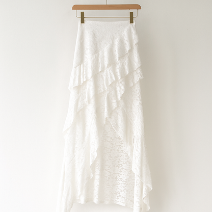 Y2K Lace Maxi Skirt | High Waist Gothic Fairycore Skirt with Sheer Layering
