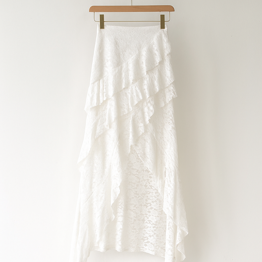 Y2K Lace Maxi Skirt | High Waist Gothic Fairycore Skirt with Sheer Layering