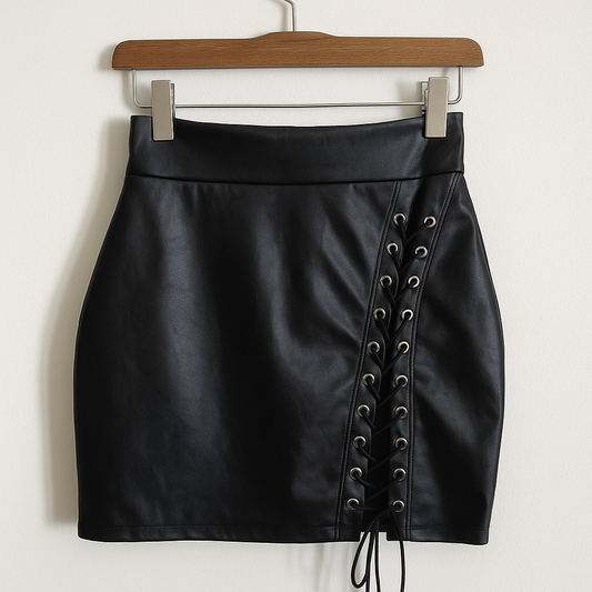 Faux Leather Mini Skirt | High Waisted Lace Up Side Bodycon Skirt