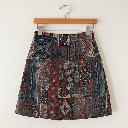Vintage Boho Mini Skirt | High Waisted Printed A-Line Skirt