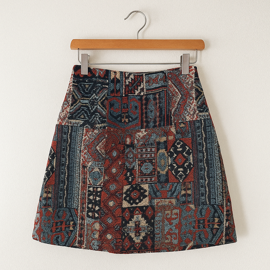Vintage Boho Mini Skirt | High Waisted Printed A-Line Skirt