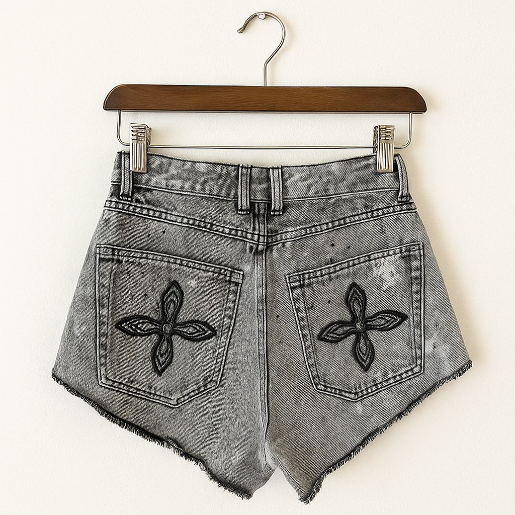 Vintage Y2K Embroidered Denim Shorts | High-Waisted Streetwear Jean Shorts