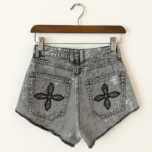 Vintage Y2K Embroidered Denim Shorts | High-Waisted Streetwear Jean Shorts
