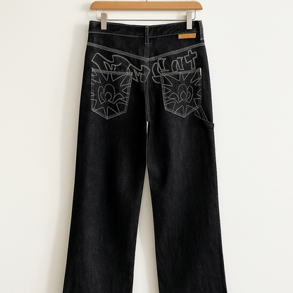 Y2K Embroidered Baggy Jeans Streetwear | Vintage Oversized Denim Pants