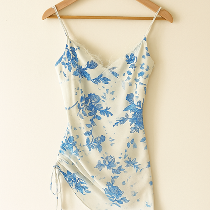 Floral Lace Bodycon Mini Dress | Asymmetrical Hem Summer Party Slip Dress