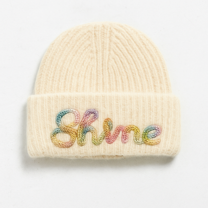 Shine Embroidered Beanie | Cozy Winter Knit Hat with Colourful Lettering