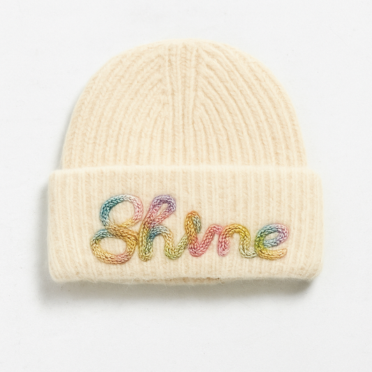 Shine Embroidered Beanie | Cozy Winter Knit Hat with Colourful Lettering