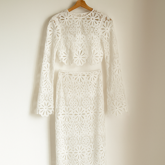 Y2K Lace 2 Piece | Sheer Crochet Long Sleeve Beach Cover Up