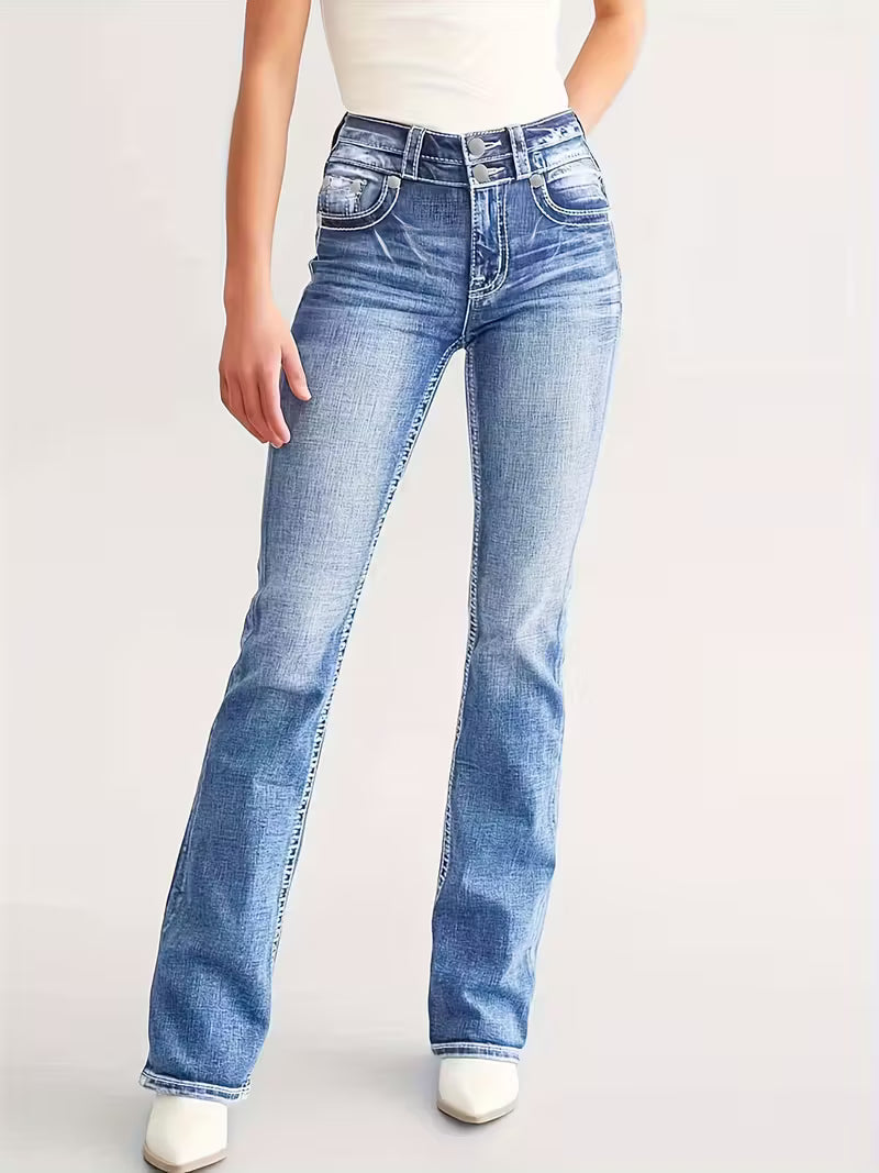 Bootcut Jeans | Light Wash Denim | Embroidered Fleur-de-Lis Back Pockets | Y2K Vintage