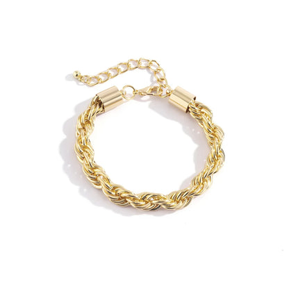 Gold or Silver Rope Chain Bracelet | Twist Metal Bangle