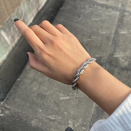 Gold or Silver Rope Chain Bracelet | Twist Metal Bangle