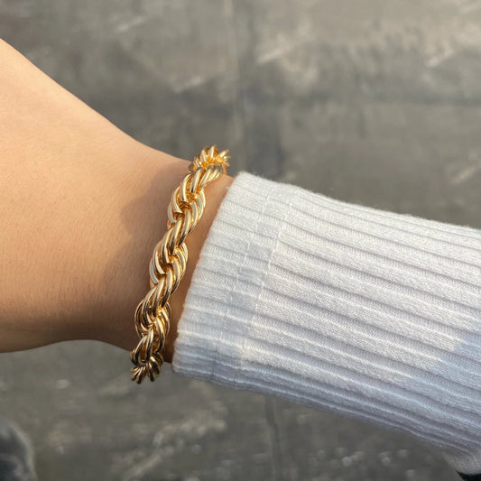 Gold or Silver Rope Chain Bracelet | Twist Metal Bangle