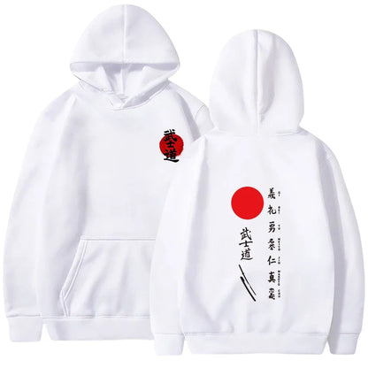 Japanese Kanji Hoodie | Red Sun and Samurai-Inspired Print